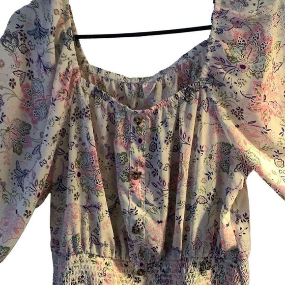 Pre Owned Women’s NOBO No Boundaries Blouse Banded Wrist Waist Sz XXL Floral - Picture 6 of 7